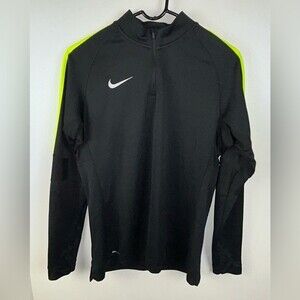 Nike Women’s 1/4 Zip Athletic Running Top with Thumbholes Black Neon Yellow sz M
